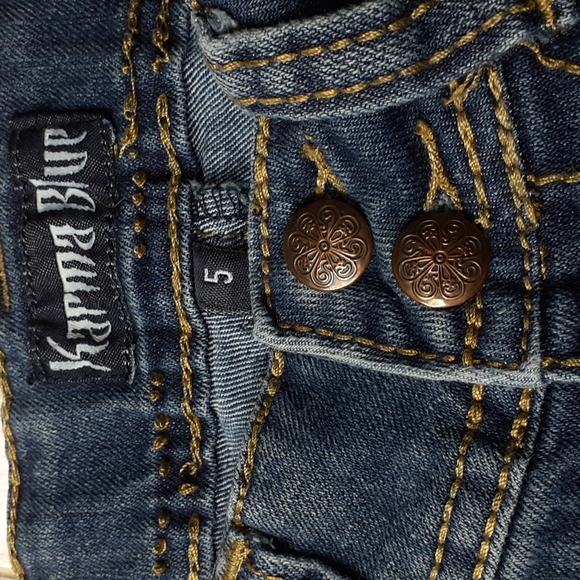 Karma Blue Ultra Stretch Bootcut Button Back Pockets Size 5 - Picture 15 of 16